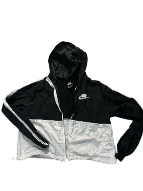 Nike Black and White Hooded Bomber Windbreaker Jacket